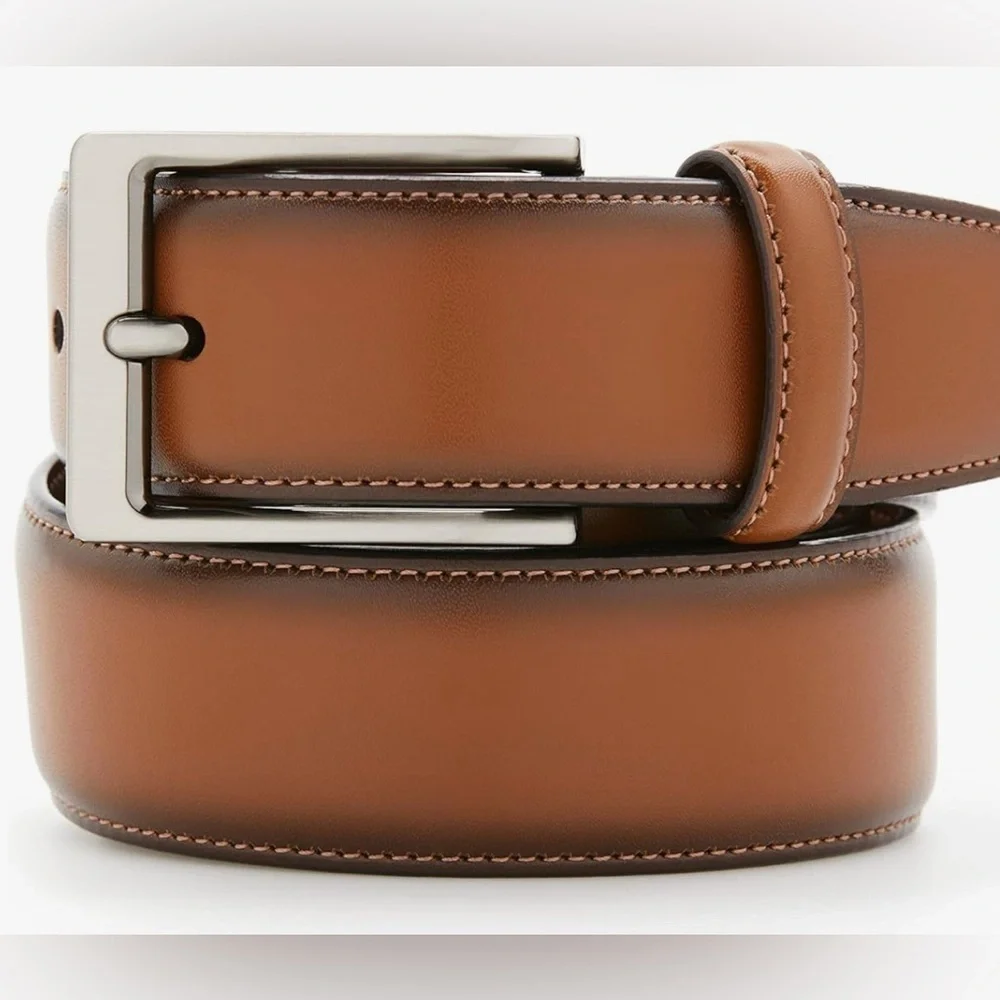 Perry Ellis Portfolio Amigo Men's Dress Belt, Leather, Metallic Buckle